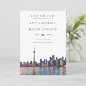 Toronto Skyline Aquarell-Foto-Hochzeit Save The Date (Stehend Vorderseite)
