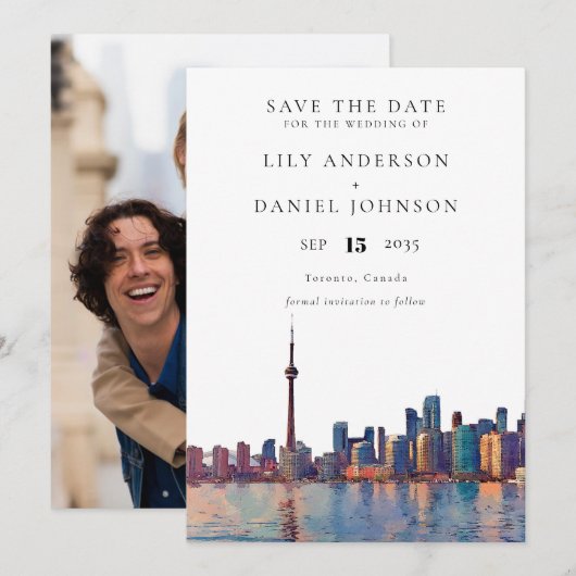 Toronto Skyline Aquarell-Foto-Hochzeit Save The Date (Vorne/Hinten)