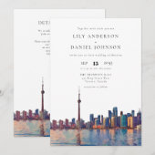 Toronto Skyline Aquarell QR-Code Hochzeit Einladung (Vorne/Hinten)