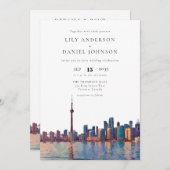 Toronto Skyline Watercolor All In One Wedding Einladung (Vorne/Hinten)