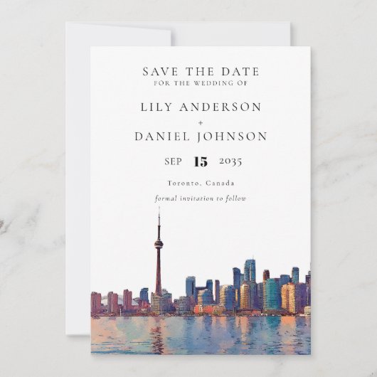 Toronto Skyline Watercolor Destination Wedding Save The Date (Vorderseite)