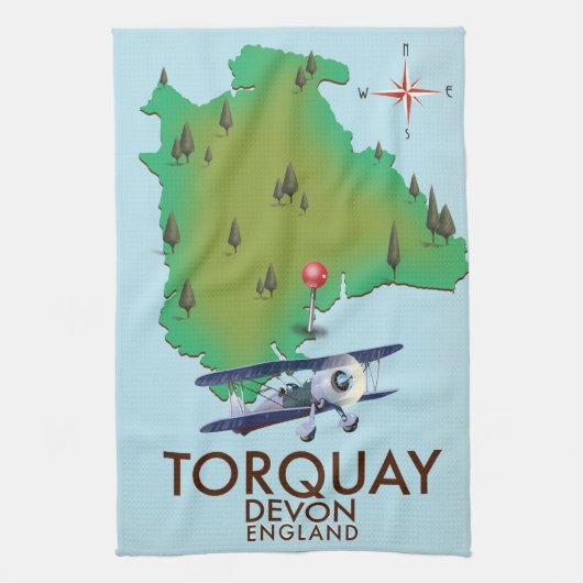 Torquay Devon Vintage Kartenplakatkunst. Geschirrtuch (Vertikal)
