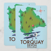Torquay Devon Vintage-Kartenposter-Kunst. (Vorne/Hinten)