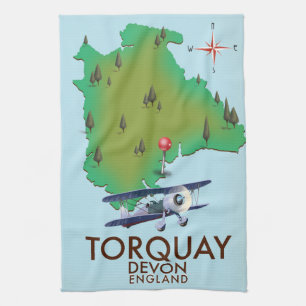 Torquay Devon Vintage-Kartenposter-Kunst. Geschirrtuch
