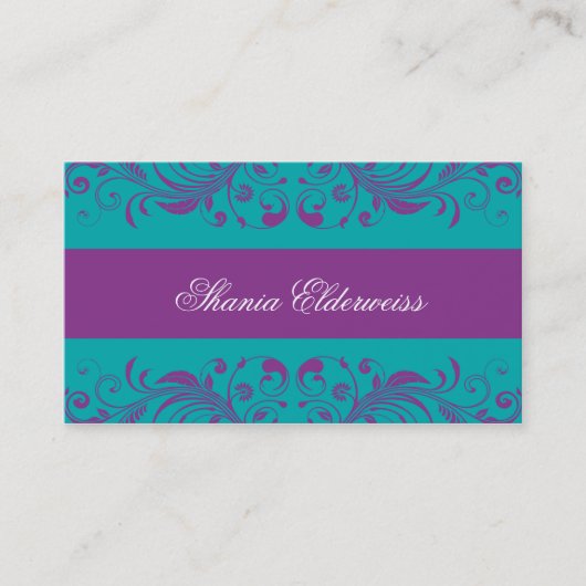 Torquoise Lila Damask Business Card Visitenkarte (Vorderseite)