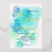 Torquoise & Soft Blue Watercolor - Echtgold Folieneinladung (Vorderseite)