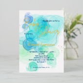 Torquoise & Soft Blue Watercolor - Echtgold Folieneinladung (Stehend vorne)