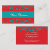 Torquoise & Vermillion Damask Business Card Visitenkarte (Vorne/Hinten)