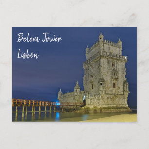 Torre de Belém bei Nacht in Lissabon, Portugal Postkarte
