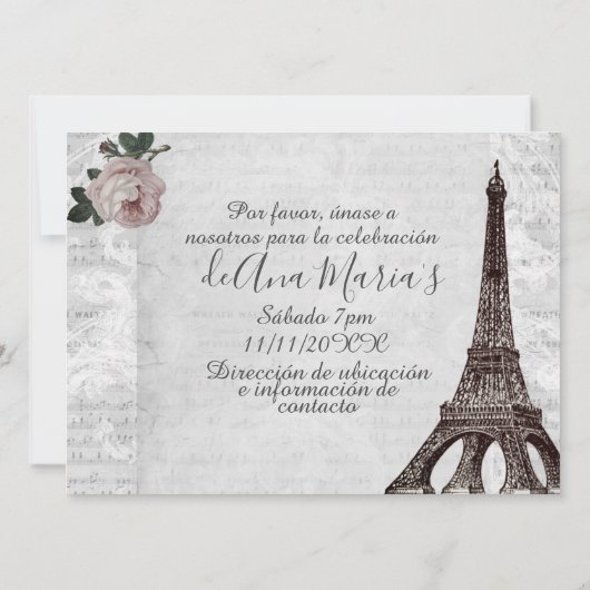 Torre Eiffel elegante beklagenswert de la Quincean Einladung (Rückseite)