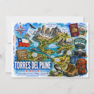 Torres del Paine Chile Aquarell-Postkarten Einladung