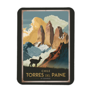 Torres del Paine Chile Illustration Reise Kunst Magnet