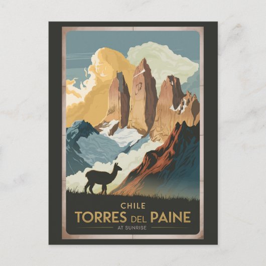 Torres del Paine Chile Illustration Reise Kunst Postkarte (Vorderseite)
