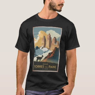 Torres del Paine Chile Illustration Reise Kunst T-Shirt