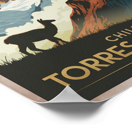 Torres del Paine Chile Illustration Travel Art Poster (Ecke)
