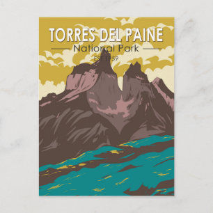 Torres del Paine Nationalpark Chile Kunst Vintage Postkarte