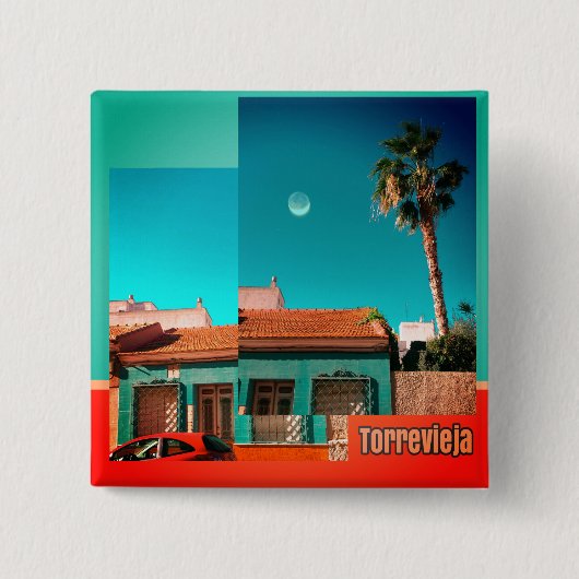 Torrevieja Haus, Mond, Palm, Orange und Turqoise Button (Vorderseite)