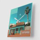 Torrevieja in Orange and Turqoise Quadratische Wanduhr (Winkel)