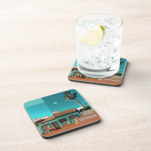 Torrevieja in Orange und Türkis Getränkeuntersetzer (Rechte Seite)