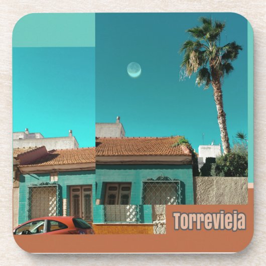 Torrevieja in Orange und Türkis Getränkeuntersetzer (Vorderseite)