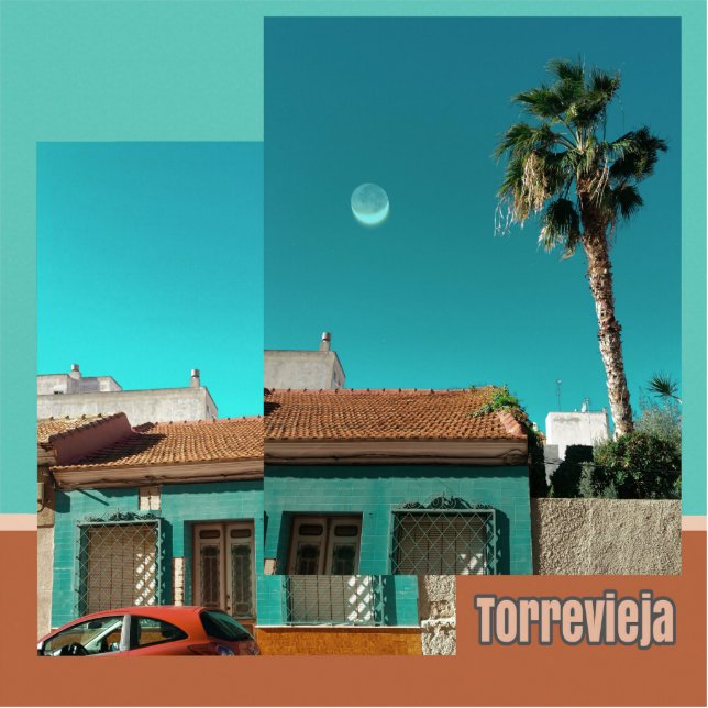 Torrevieja in Orange und Turqoise Freistehende Fotoskulptur (Vorne)