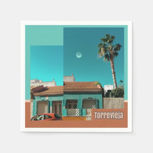 Torrevieja in Orange und Turqoise Serviette (Vorderseite)