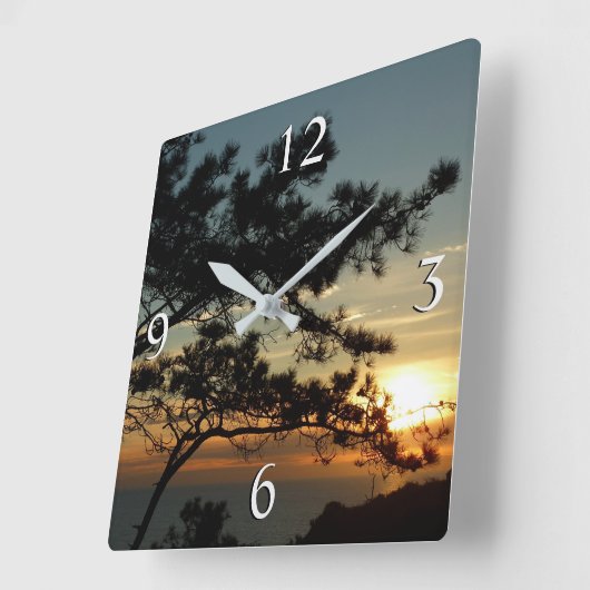 Torrey Pine Sunset I California Landschaft Quadratische Wanduhr (Winkel)