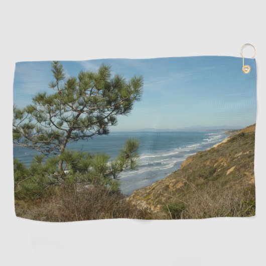 Torrey Pine und California Coastline Landschaft Golfhandtuch (Horizontal)