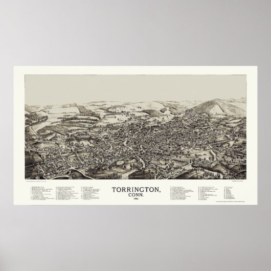 Torrington, CT Panoramic Map - 1889 Poster (Vorne)