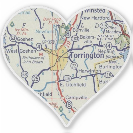 Torrington CT Vintag Map Aufkleber (Vorderseite)