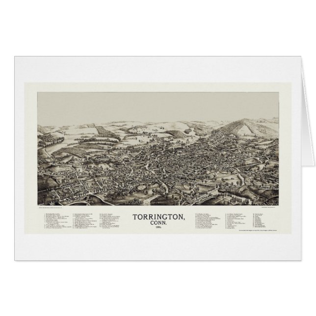 Torrington, panoramische Karte CT - 1889 (Vorderseite (Horizontal))
