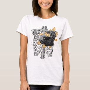 Torso Vintage schwarze Rosen und falsches goldenes T-Shirt