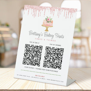 Torte Blush Rosa 2 QR Code Hier Zahlen Bäckerei Gl Sockelschild