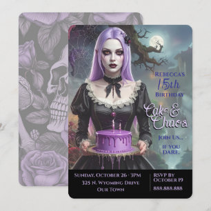 Torte & Chaos, Lila Gothic Teenager-Geburtstag Einladung