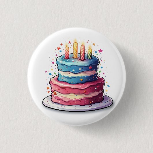 Torte, farbenfrohes Tortendesign Button (Vorderseite)