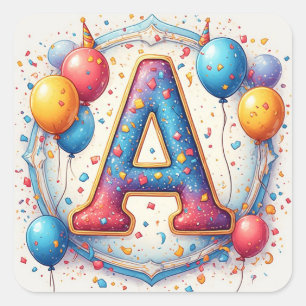 🎂 Torte mit Buchstaben-A-Geburtstagskerzen-Party Quadratischer Aufkleber