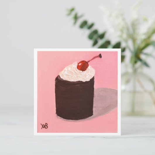 Torte mit Kirsche obendrauf Karte (Stehend Vorderseite)