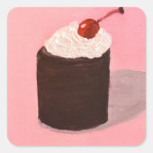 Torte mit Kirsche obendrauf Quadratischer Aufkleber (Vorderseite)