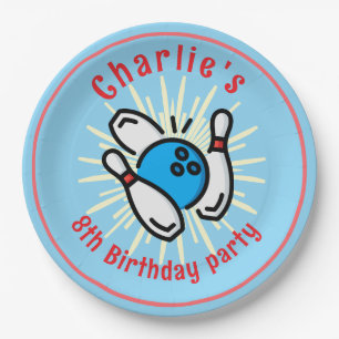 Torte zum 8. Geburtstag von Charlie: Bowling-Party Pappteller