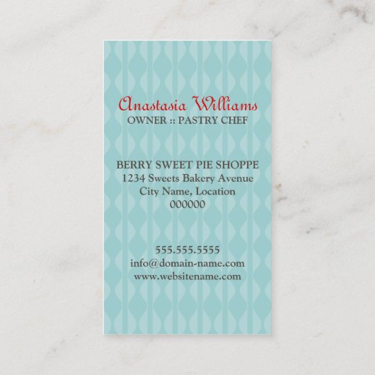 Torten-Bäckerei-blaues Grün Visitenkarte (Rückseite)