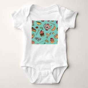 Torten Konfekt: Vintage Nahtloses Muster Baby Strampler
