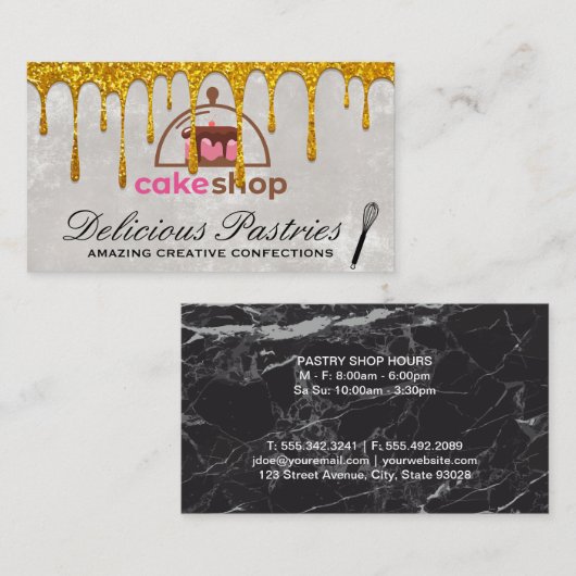 Tortenladen | Gold Tropfen Whisky Visitenkarte (Vorne/Hinten)