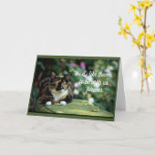 Tortie Cat auf der Gartenbank Karte (Gelbe Blume)