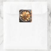 Tortilla-Chips mit Salsa in einer Schüssel Quadratischer Aufkleber (Tasche)
