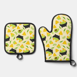 Tortilla Chips und Guacamole Muster Ofenhandschuh & Topflappen-Set