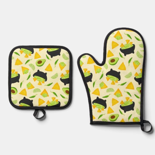 Tortilla Chips und Guacamole Muster Ofenhandschuh & Topflappen-Set (Vorderseite)