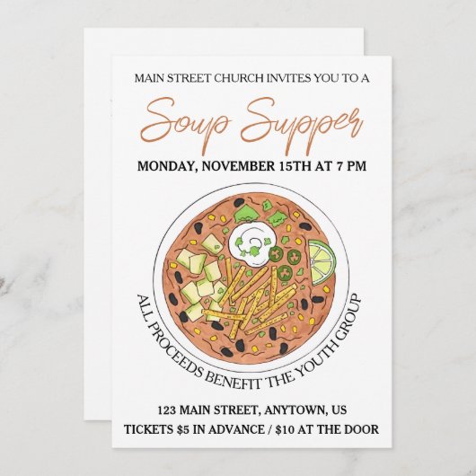 Tortilla Soup Cookoff Competition Supper Food Einladung (Vorne/Hinten)
