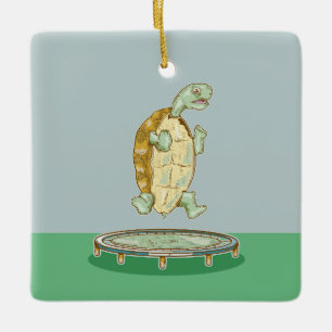Tortoise auf einem Trampolin Keramikornament