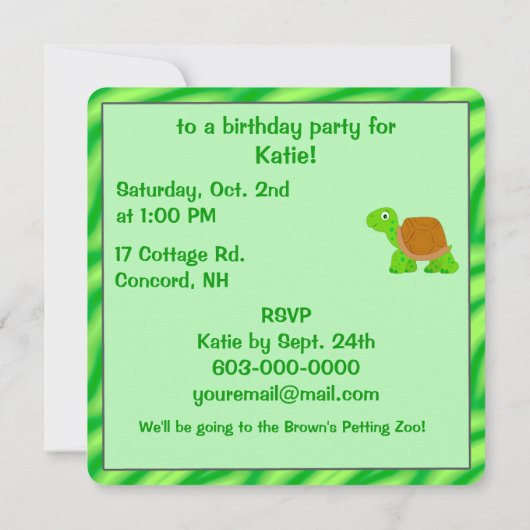 Tortoise Birthday Einladung (Rückseite)