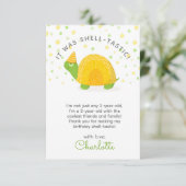 Tortoise, grün gelb, Kind zum Geburtstag Dankeskarte (Stehend Vorderseite)